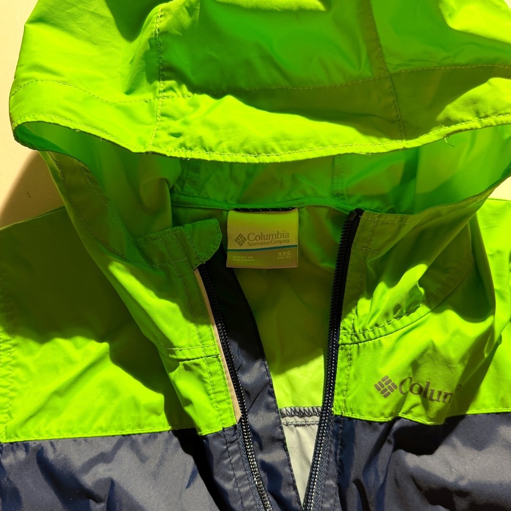 Columbia Boys XXS 4/5 Lightweight Windbreaker Jacket Blue Green Hooded Gorpcore - Picture 6 of 8